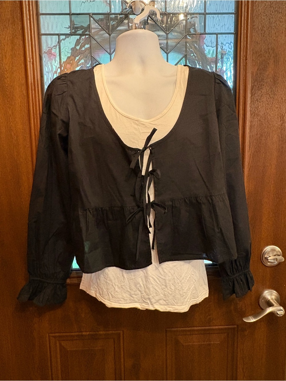 bp Black Tie-Front Peplum Cropped Tunic